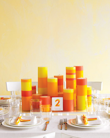 One great example of a DIY centerpiece are these beautiful painted candles