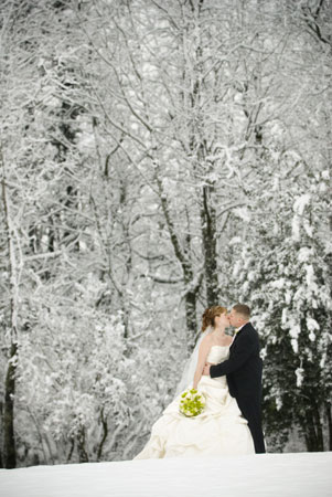 A beautiful winter wedding can feature beautiful shades ice blue and frosty